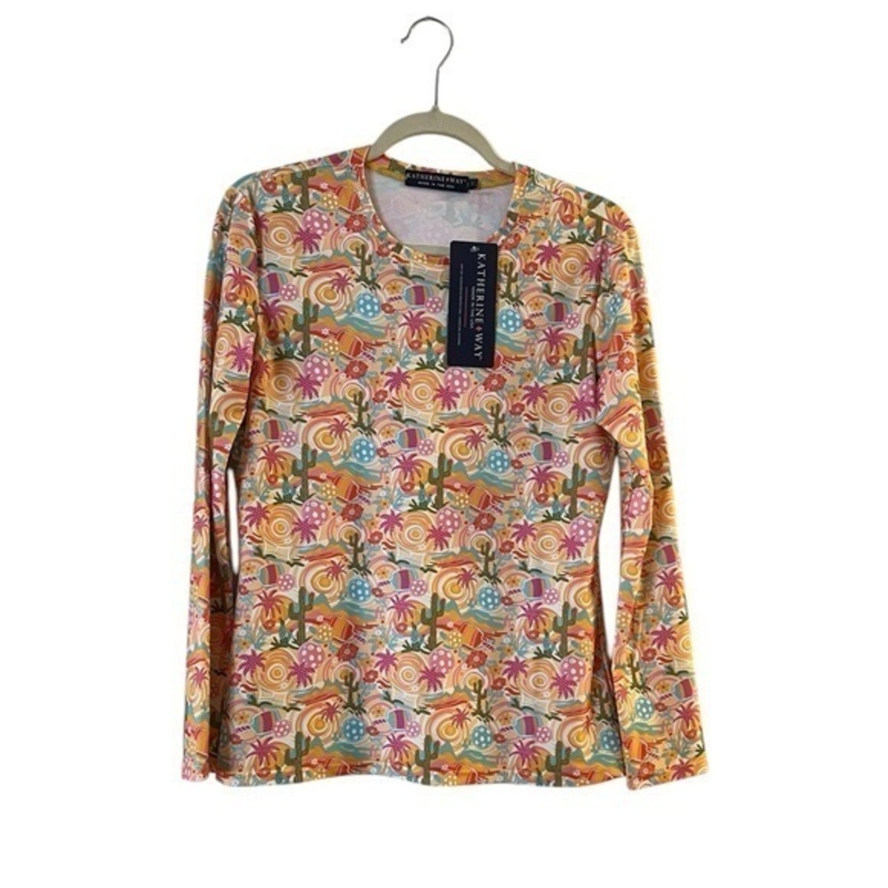 NWT KATHERINE WAY “Desert Dinks” Crewneck UPF 50 Sun Shirt w Saguaro Cactus, S